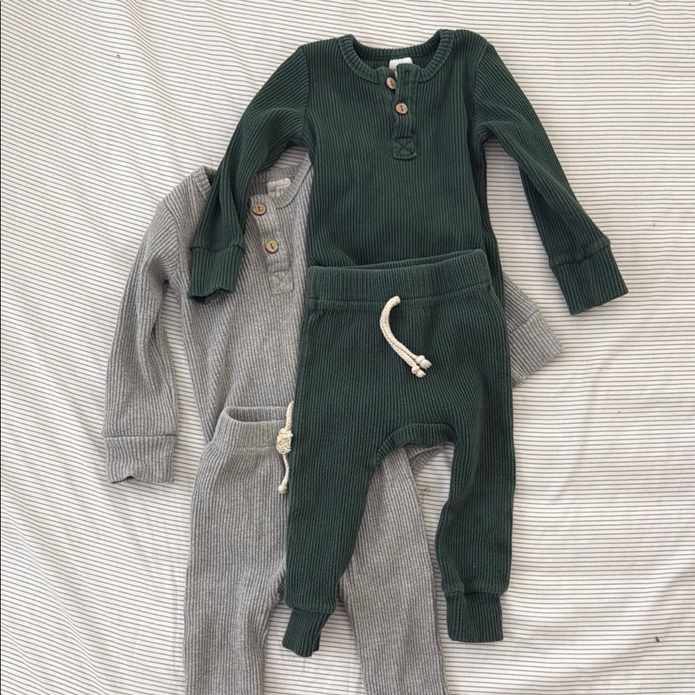 Little Sleepies Green and Gray Kids Matching Sets